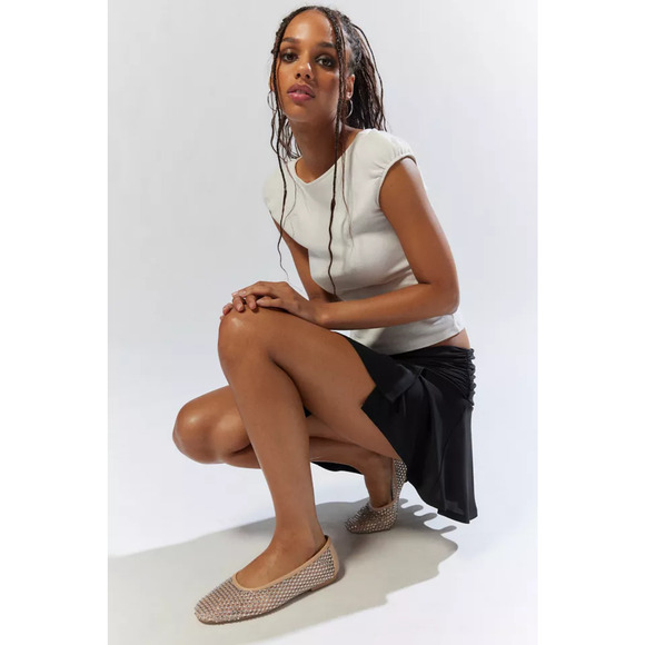 NWOT Steve Madden Auden Crystal Mesh Ballet Flat Shoes Tan Women's Size US 8 - Picture 2 of 6